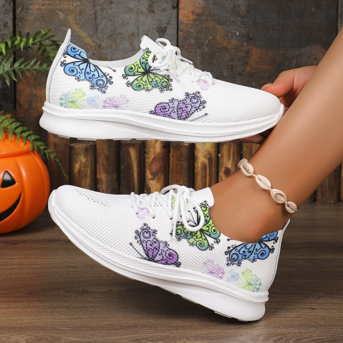 Plus Size Printed Lightweight Fly-knit Sneakers Women