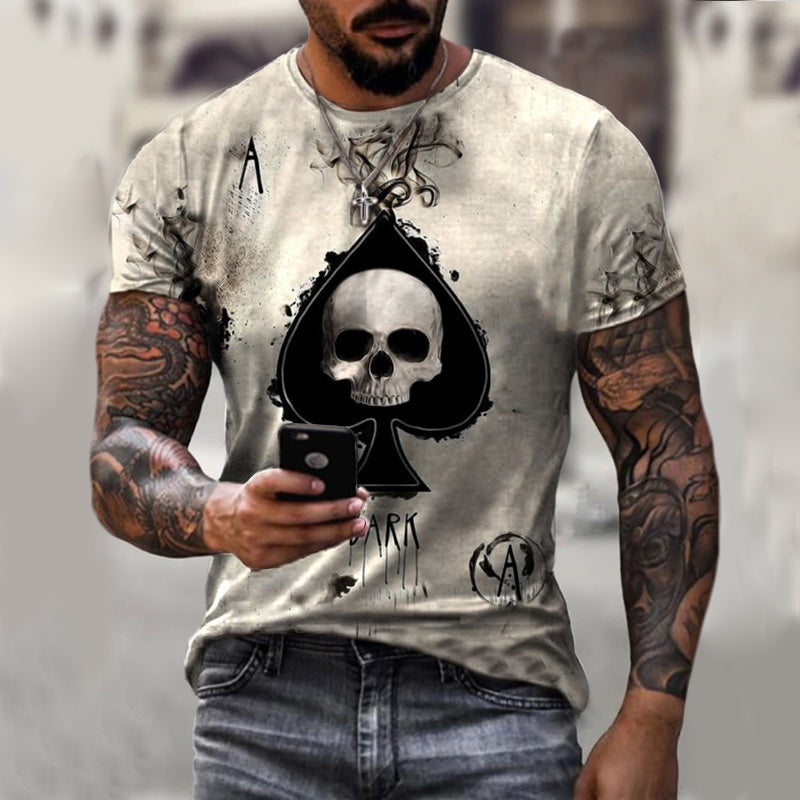 New Poker Card A Skull Printed Men's T-Shirt Top