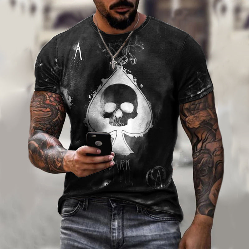 New Poker Card A Skull Printed Men's T-Shirt Top