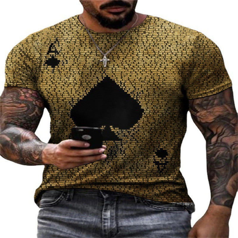 Playing Card Printing Round Neck Short-sleeved T-shirt Top