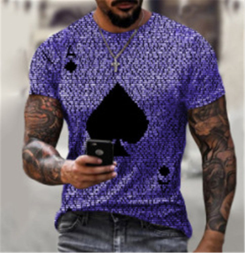 Playing Card Printing Round Neck Short-sleeved T-shirt Top