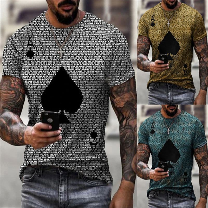 Playing Card Printing Round Neck Short-sleeved T-shirt Top