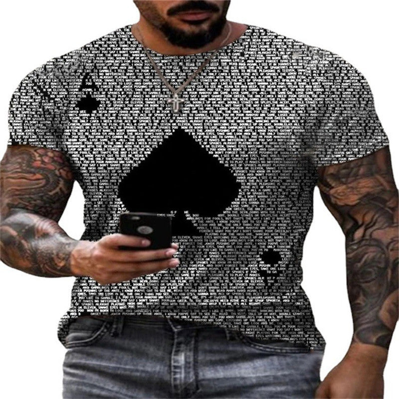 Playing Card Printing Round Neck Short-sleeved T-shirt Top