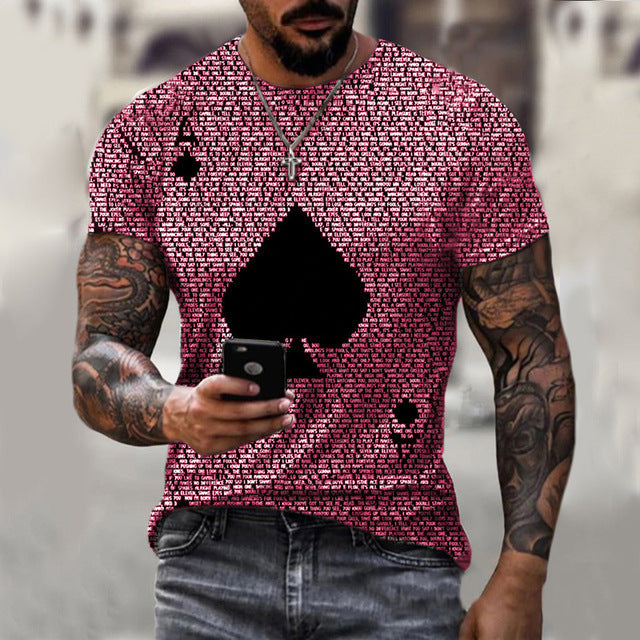 Playing Card Printing Round Neck Short-sleeved T-shirt Top